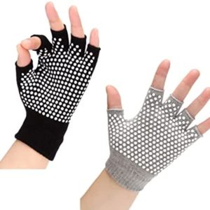 Yoga Gloves Non Slip Fingerless Yoga Gloves Exercise Gloves Workout Gloves 2 Packs (Black&Grey with White dots), 17*16*2cm
