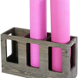 MyGift Vintage Gray Wood Gym Sports Fitness Foam Roller Holder Wall Mounted or Floor Storage Rack