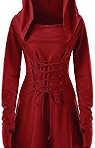 Womens Renaissance Costumes Hooded Robe Lace Up Vintage Pullover High Low Long Hoodie Dress