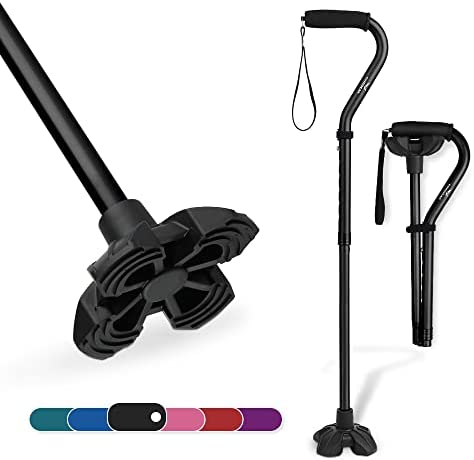 KINGGEAR Walking Cane for Women and Men, Lightweight and Sturdy Offset Walking Stick , Large Quad Base Canes for Seniors, Walking Crutches for People with Leg Injuries