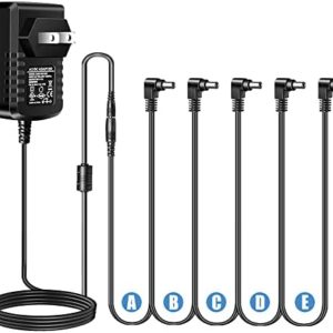 Pigtone Pedal Adapter 9V DC 1A 1000ma Tip Negative 5 Way Daisy Chain Cables Power Supply for Guitar Effect Pedals