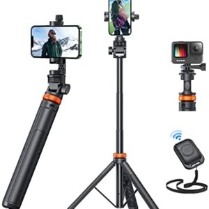 𝗡𝗲𝘄𝗲𝘀𝘁 62" Phone Tripod, EUCOS Selfie Stick Tripod with Remote, Upgraded iPhone Tripod Stand & Travel Tripod, Solidest Cell Phone Tripod Compatible with iPhone 14/13/12 Pro Max/Samsung/GoPro/DJI