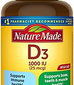 Nature Made Vitamin D3, 300 Softgels, Vitamin D 1000 IU (25 mcg) Helps Support Immune Health, Strong Bones and Teeth, & Muscle Function, 125% of the Daily Value for Vitamin D in One Daily Softgel