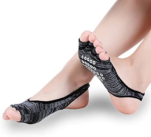 Lujuny Nonslip Yoga Grip Toeless Socks Heelless Socks – Cotton Pilate Barre Ballet Dance Athletic Hospital Stockings 2 Pairs - Image 3