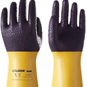 LANON PVC Coated Safety Work Gloves, Reusable Heavy Duty Gloves with Micro Granular Finish Palm, Non-Slip, Large