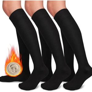 3 Pairs Warm Knee High Socks for Women Black Long Thick Warm Winter Socks Support For Hiking ,Work