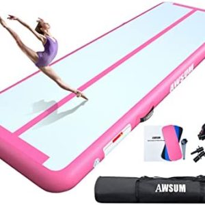 AWSUM Inflatable Air Gymnastics Mat 10ft/13ft/16ft/20ft/23ft Training mat 4/8 inches Thick tumbling mat with Electric Pump for Home/Gym/Outdoor