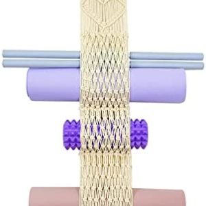 Macrame Yoga Mat Holder Wall Mount Yoga Mat Foam Roller Wall Hanging Rack for Yoga Mat Storage Organizer with 3 Sizes Easy Access Pocket Boho Gym Home Decor