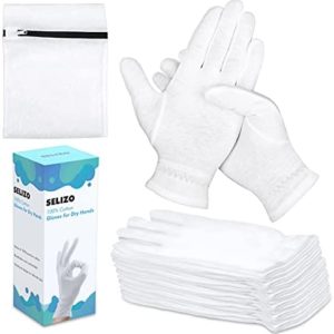 20 Pcs Moisturizing Gloves for Dry Hands Overnight, Selizo 10 Pairs White Cotton Gloves for Women Eczema, Hand Moisturizer Sleeping Spa Gloves for Dry Hands Eczema