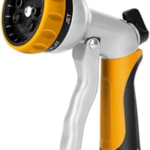 RESTMO Garden Hose Nozzle, Heavy Duty Metal Water Hose Nozzle with 7 Adjustable Spray Patterns, High Pressure Hand Sprayer with Flow Control, Best for Watering Plant & Lawn, Washing Car & Pet, Yellow