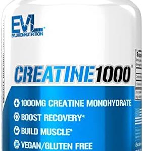 Evlution Nutrition Creatine1000, 1 Gram of Pure Creatine Monohydrate in Each Serving, Veggie Capsules (60 Servings)