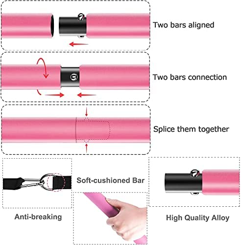 Pilates Bar Kit with Resistance Bands(4 x Resistance Bands),3-Section Pilates Bar with Stackable Bands Workout Equipment for Legs,Hip,Waist and Arm - Image 6