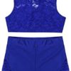Aiihoo Kids Girls Two Piece Sports Ballet Dance Gymnastic Outfits Sleeveless Floral Lace Mock Neck Tops with Bottoms Set - Image 3