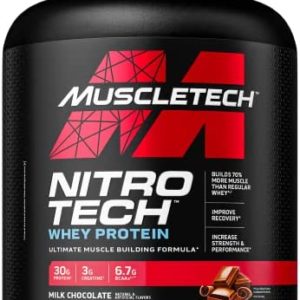 Whey Protein Powder | MuscleTech Nitro-Tech Whey Protein Isolate & Peptides | Milk Chocolate, 4 Pound (Pack of 1), 40 Servings