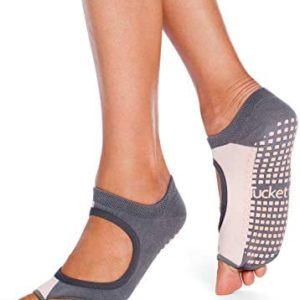 Tucketts Allegro Toeless Non-slip Grip Socks - Yoga, Barre, Pilates, Home & Leisure - 1 pair, Grey-Blush