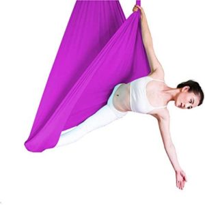 MQSS High Elastic Silk Fabric Aerial Flying Yoga Swing/Hammock/Trapeze Stretch Aerial Yoga Swing Hammock Kit - for Antigravity, Inversion Exercises Purple