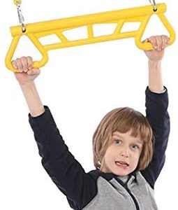 CALIDAKA 21 inch Trapeze Swing Bar Rings,Gym Trapeze Bar and Gym Rings,Playground Trapeze Bar and Rings,Heavy Duty Chain Swing Set Accessories with Locking Carabiners