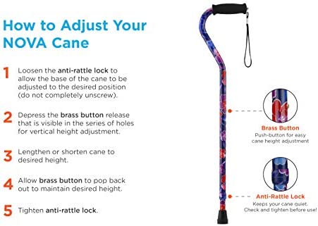 NOVA Medical Products NOVA Sugarcane, Walking Cane with All Terrain Rubber Quad Tip Base and Carrying Strap, Butterfly Symphony Design - Image 5