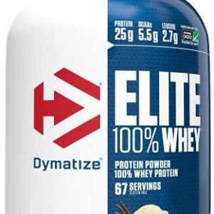 Dymatize Elite 100% Whey Protein Powder, 25g Protein, 5.5g BCAAs & 2.7g L-Leucine, Quick Absorbing & Fast Digesting for Optimal Muscle Recovery, Gourmet, 5 Pound Vanilla 80 Ounce