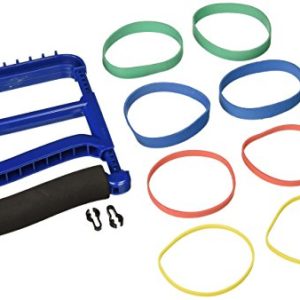 Sammons Preston 56571 Rolyan Ergonomic Hand Exerciser with Padded Handle,Adjustable Squeeze Tool,4 Pairs of Rubber Bands for Progressive Resistance,Improves Hand Grip Strength,Hand &Thumb,Blue