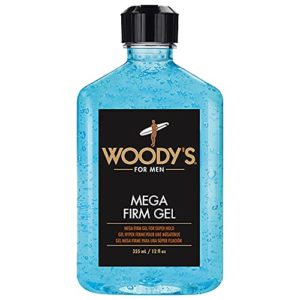 Woody's Mega Firm Gel for Men, Dries Firm with Maximum Shine and Super Strong Grip, Moisturizes, Strengthens, Conditions, with Natural Ingredients, No Flaking, Alcohol-free, For All Hair Types, 12 oz