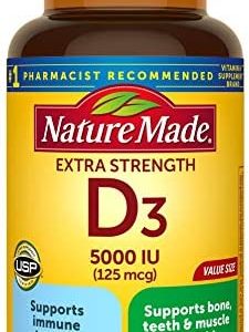 Nature Made Extra Strength Vitamin D3 5000 IU (125 mcg), Dietary Supplement for Immune Support, 180 Softgels, 180 Day Supply