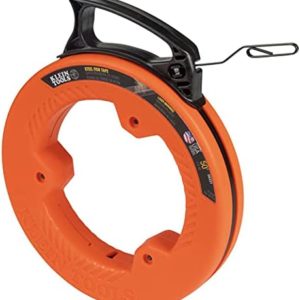 Klein Tools 56331 Fish Tape, Steel Wire Puller with Double Loop Tip, Optimized Housing and Handle, 1/8-Inch x 50-Foot