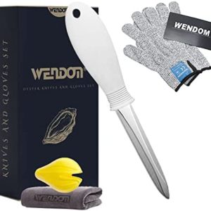 WENDOM Oyster Shucking Knife with Cut Resistant Gloves White Non-slip Easy to Grip Handle 3.5'' Oyster Shucker Tools