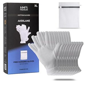 XL Extra Large Cotton Gloves For Dry Hands, Moisturizing Gloves Overnight, Eczema Treatment, Skin Spa Therapy, Cosmetic Jewelry Inspection Premium Quality (5 Pairs)