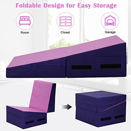 Incline Gymnastics Mat 48 x24 Inch Foldding Exercise Mat,Gymnastic Tumbling Mat w/ Handle,Cheese Wedge Skill Shape Mats for Gymnastics,Indoor/Outdoor Home Gym Fitness Yoga Mat for Kids Tumbling - Image 6