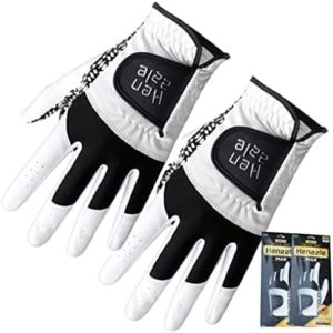 Henzzle Men's Golf Gloves Left Hand with Synthetic Leather Upgrade Non-Slip Grip, Soft, Nice Grip, Superior functionality Practice for Exercise, Pack of 2