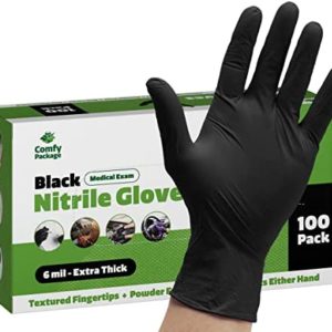 Disposable Black Nitrile Gloves 6 Mil. Extra Strength Latex & Powder Free, Textured Fingertips Gloves