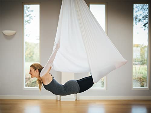 PFONB Aerial Yoga Hammock,Aerial Silks for Home,5.5 x 3 Yards,Silks Gymnastics,Antigravity Yoga,Improved Flexibility Core Strength with Hardware(White) - Image 3
