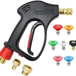 janz 5650 PSI High Pressure Washer Gun with 7 Spray Nozzle Tips and 2 Hose Adapters,3/8" Swivel QC Plug,Ideal for Gas/Electric Power Washer