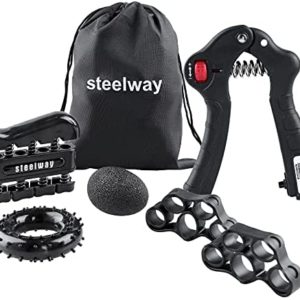 steelway Grip Strength Trainer, Forearm Workout Equipment Kit(6 Pack), Counting Forearm Wrist Hand Gripper Trainer with Adjustable Resistance, Finger Exerciser, Finger Stretcher, Grip Ring & Stress Relief Grip Ball for Hand Exercising, Muscle Builder, Pain Relief