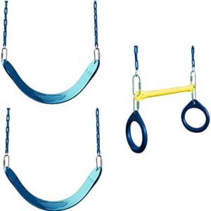 Swing-N-Slide WS 5102 2 Pack of Blue Swing Seats with Ring/Trapeze Combo Swing Swing Set Refresher Bundle, Blue