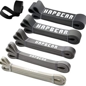 Pull Up Assistance Bands, HAPBEAR Resistance Band Set of 5, Long Power Workout Rubber Bands with Door Anchor, Strength Heavy Duty Exercise Bands for Powerlifting Stretching Fitness Training