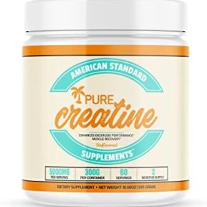 American Standard Supplements Pure Creatine Monohydrate Micronized Powder, Unflavored, Muscle Growth & Recovery, Performance, Endurance, Strength, Workout, 5000mg per Serving, 60 Servings, 300 Gram