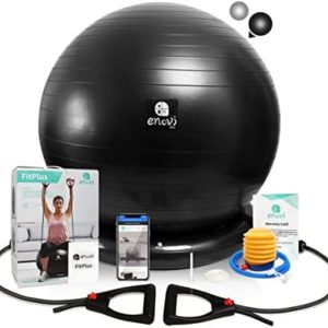 Enovi Fit+ Ball Chair, Yoga Ball Exercise Ball with Adjustable Resistance Bands and Ring Base, Home Gym Workout Set, Stability Ball & Balance Ball Seat to Relieve Back Pain, Multiple Color Size