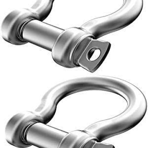 2 Pcs 4/7 Inch 304 Stainless Steel D Ring Shackles 14 mm Screw Pin Anchor Shackle for Traction Steel Wire, 14 mm