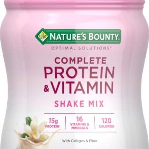 Nature's Bounty Complete Protein & Vitamin Shake Mix with Collagen & Fiber, Contains Vitamin C for Immune Health, Vanilla Flavored, 16 Oz