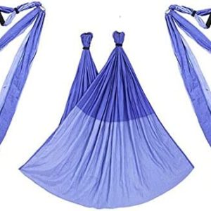 QueenLine Full Set 6 Handles Anti-Gravity Aerial Yoga Hammock Flying Swing Trapeze Yoga Inversion Exercises Device Home Gym Hanging Belt Blue