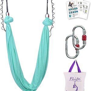 Black Aerial Silks for Yoga 5.5 Yards, Daisy Chains, Carabiners – Bundled with Yoga Socks, Stainless Steel Swing Hangers and Carrying Bag – Aerial Yoga Hammock, Swing, Inversion