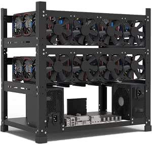 Nisorpa Mining Rig Frame for 12 GPU, 3 Layers Steel Open Air Miner Rig Case Rack for Crypto Coin Currency Bitcoin Dual Power ATX Motherboard Bracket, Mining Case Server Rack ETH ETC ZEC Mining Tools