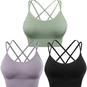 Evercute Cross Back Sport Bras Padded Strappy Criss Cross Cropped Bras for Yoga Workout Fitness Low Impact