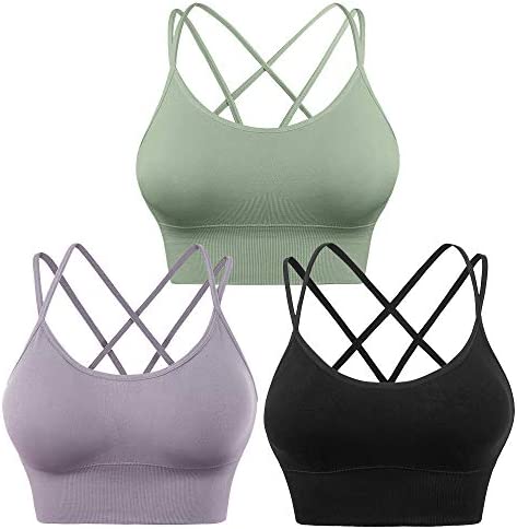 Evercute Cross Back Sport Bras Padded Strappy Criss Cross Cropped Bras for Yoga Workout Fitness Low Impact