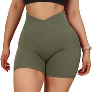 MOOSLOVER Women V Cross Waist Workout Shorts Butt Lifting High Waisted Biker Shorts