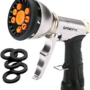 SprayTec Garden Hose Nozzle Sprayer – Premium Heavy Duty Metal Spray Gun w/ Pistol Grip Trigger. 9 Adjustable Patterns Best For Hand Watering Plants & Lawn, Car Washing, Patio, Dog & More - 5 Extra Washers