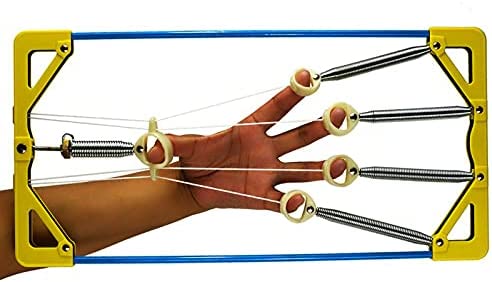 Jinyun Finger Exerciser & Hand Strengthener Expert Grip Strength Training for Athletes, Musicians & Physical Therapy (Metal Blue + Yellow Cover)