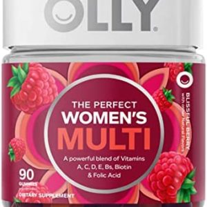 OLLY Women's Multivitamin Gummy, Overall Health and Immune Support, Vitamins A, D, C, E, Biotin, Folic Acid, Adult Chewable Vitamin, Berry, 45 Day Supply - 90 Count